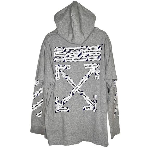 Off White 2013 Airport Tape Double Layered Tee Sweatshirt Melange Gray White L - Picture 6 of 15